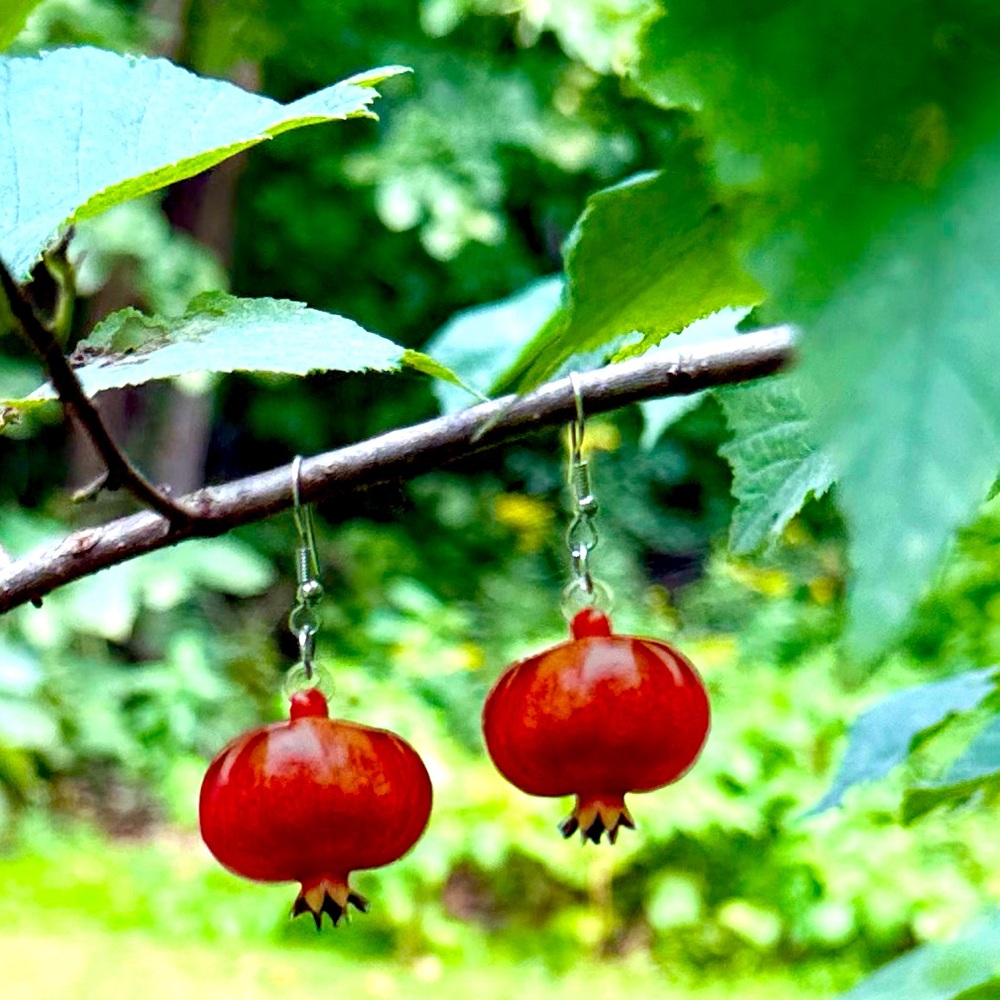 Red Realistic Pomegranate Earrings